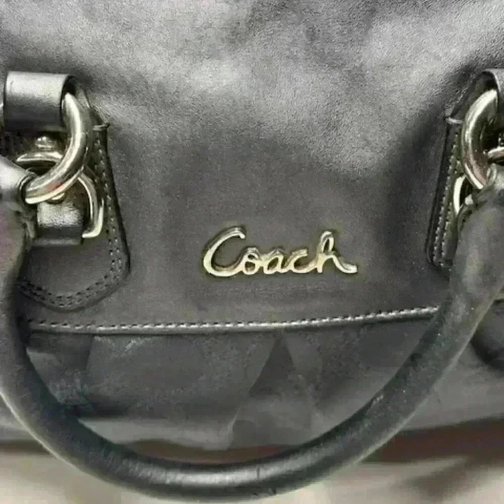 Coach Ashley F18777 Charcoal Gray Sateen Leather Signature Shoulder/Handbag